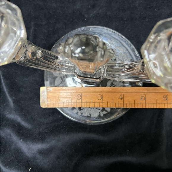 Lovely Vintage Tiffin Glass Double Light Candle Holder. Etched Flowers on base. - Picture 8 of 9